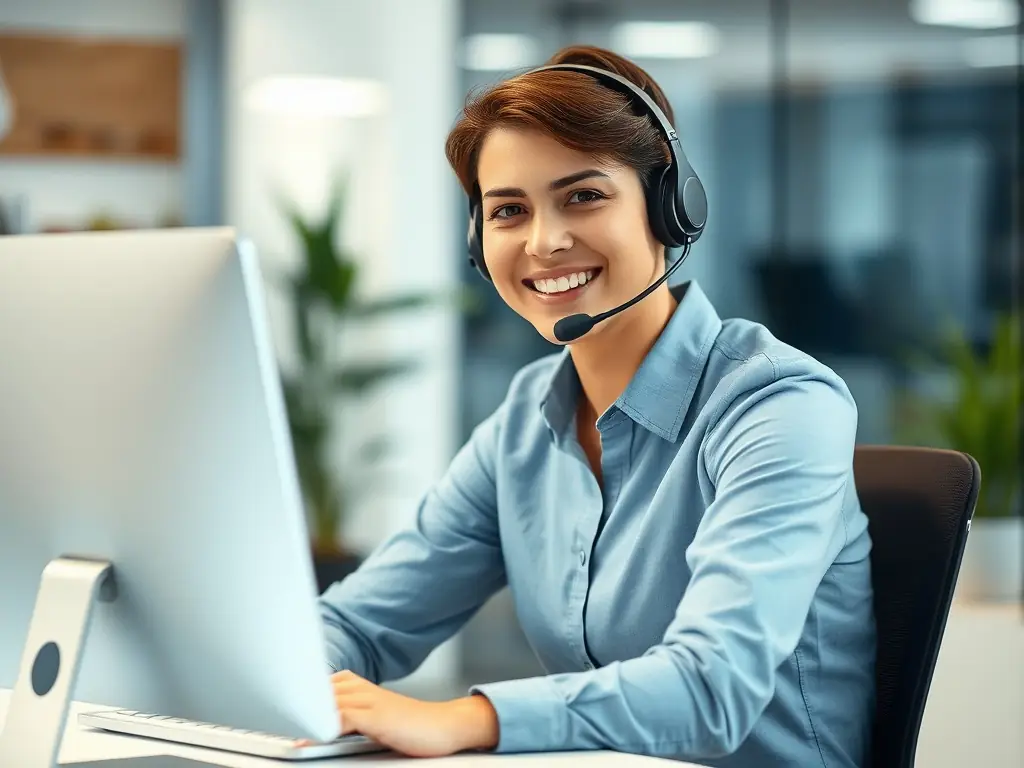A customer service representative assisting a traveler via phone, emphasizing 24/7 support availability.